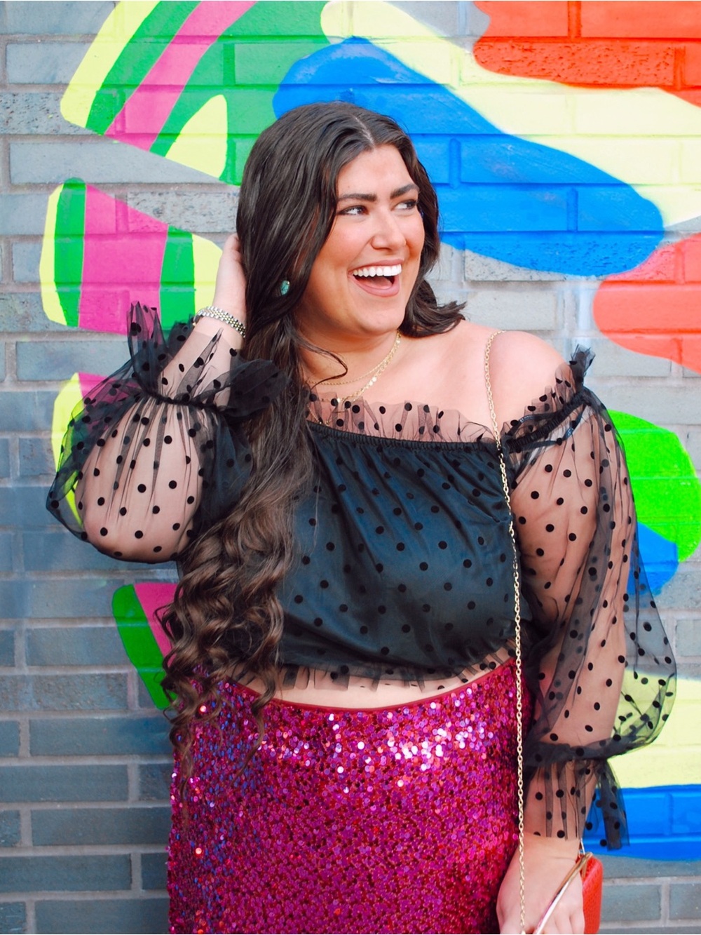 Sheer Black Polka Dot Off-Shoulder crop Top